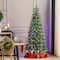 Glitzhome® 7.5ft Pre-Lit Green Slim Fir Artificial Christmas Tree, Multicolor LED Lights